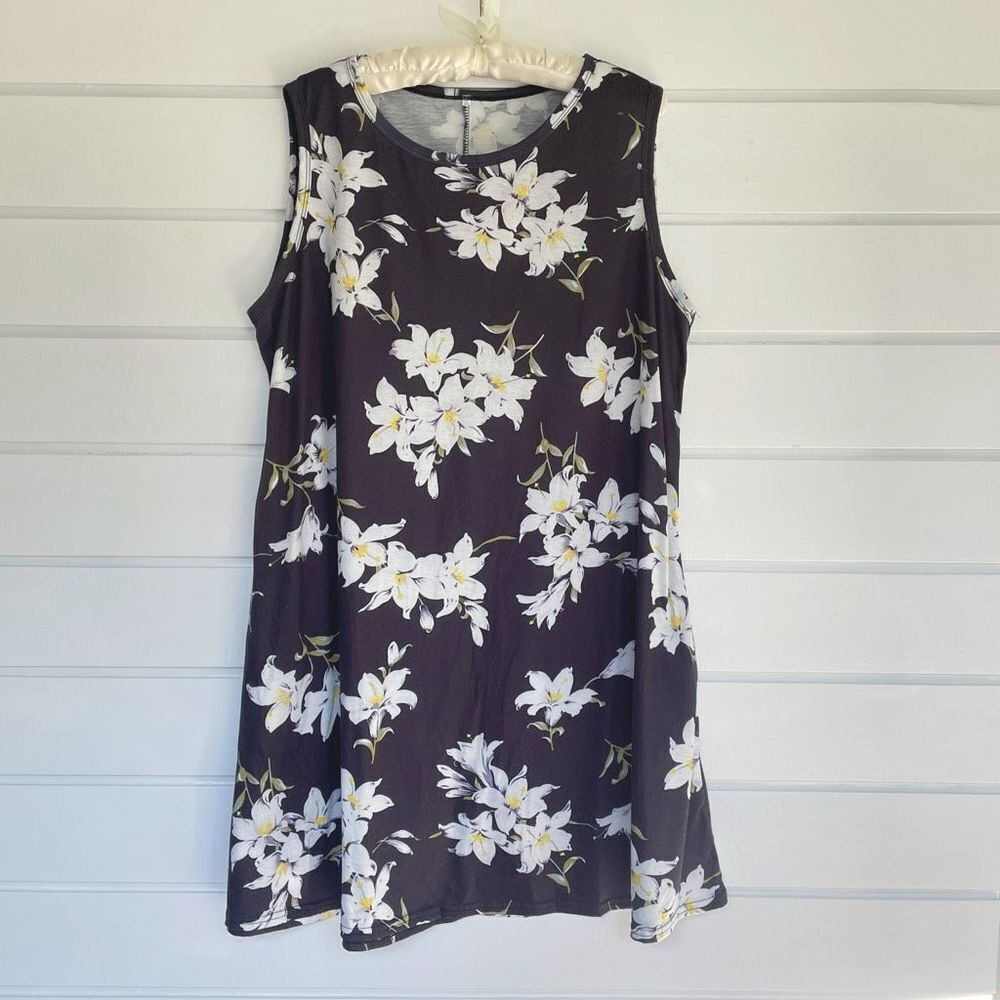 Women's Navy Crew Neck Floral Sleeveless Summer Tank Dress Size 2XL
